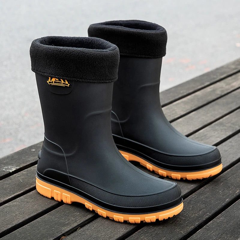Men's Waterproof Rain Boots with Convenient Pockets
