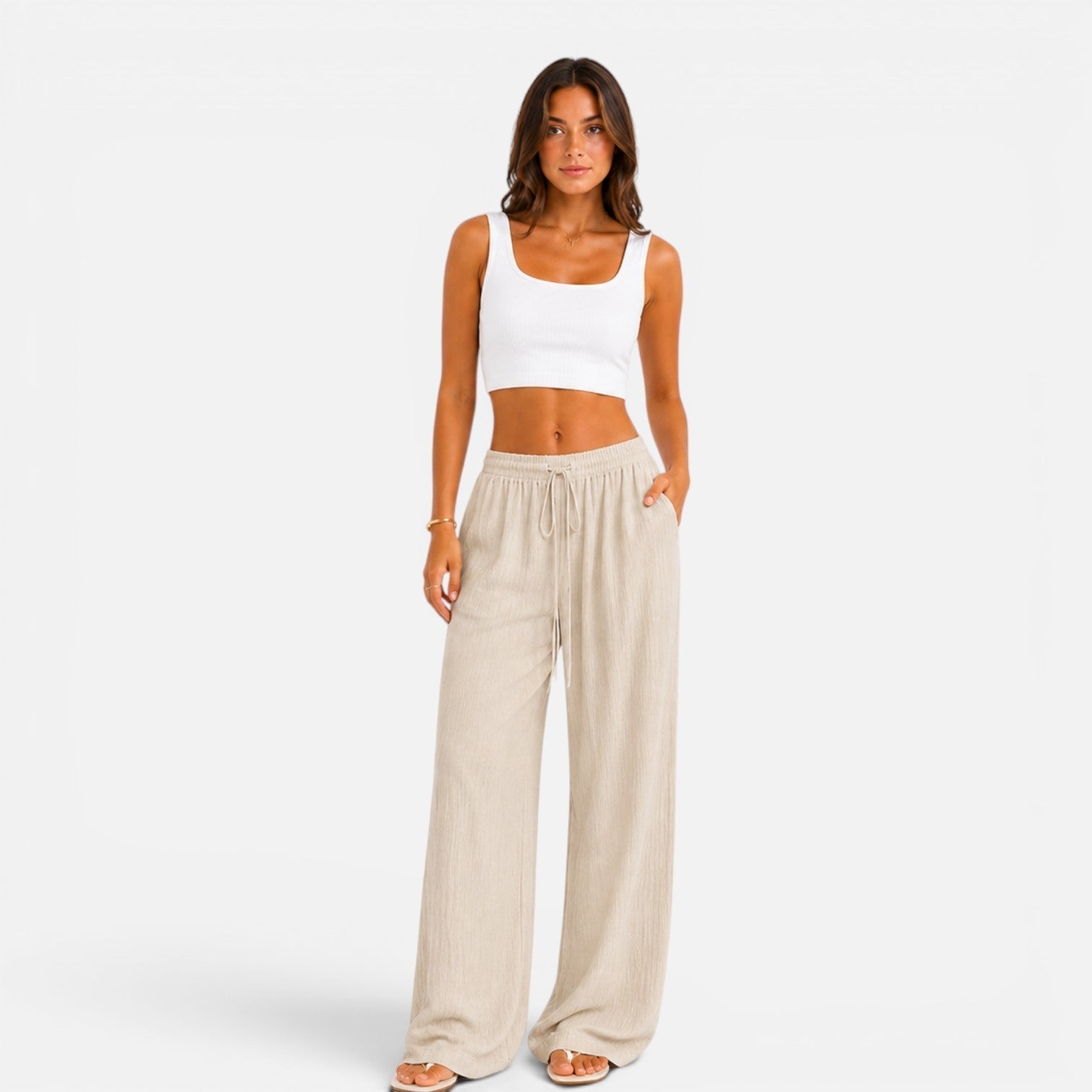 Wide-Leg Trousers for Women with Elastic Waist Comfort Fit Casual