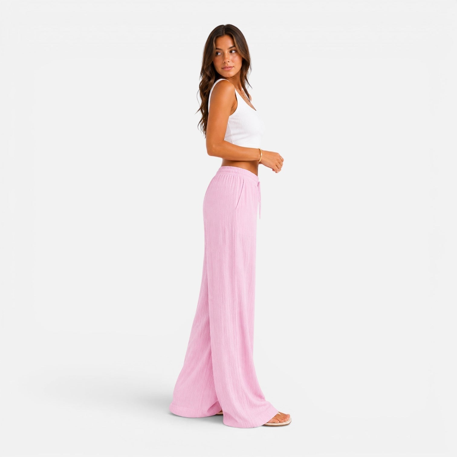 Wide-Leg Trousers for Women with Elastic Waist Comfort Fit Casual
