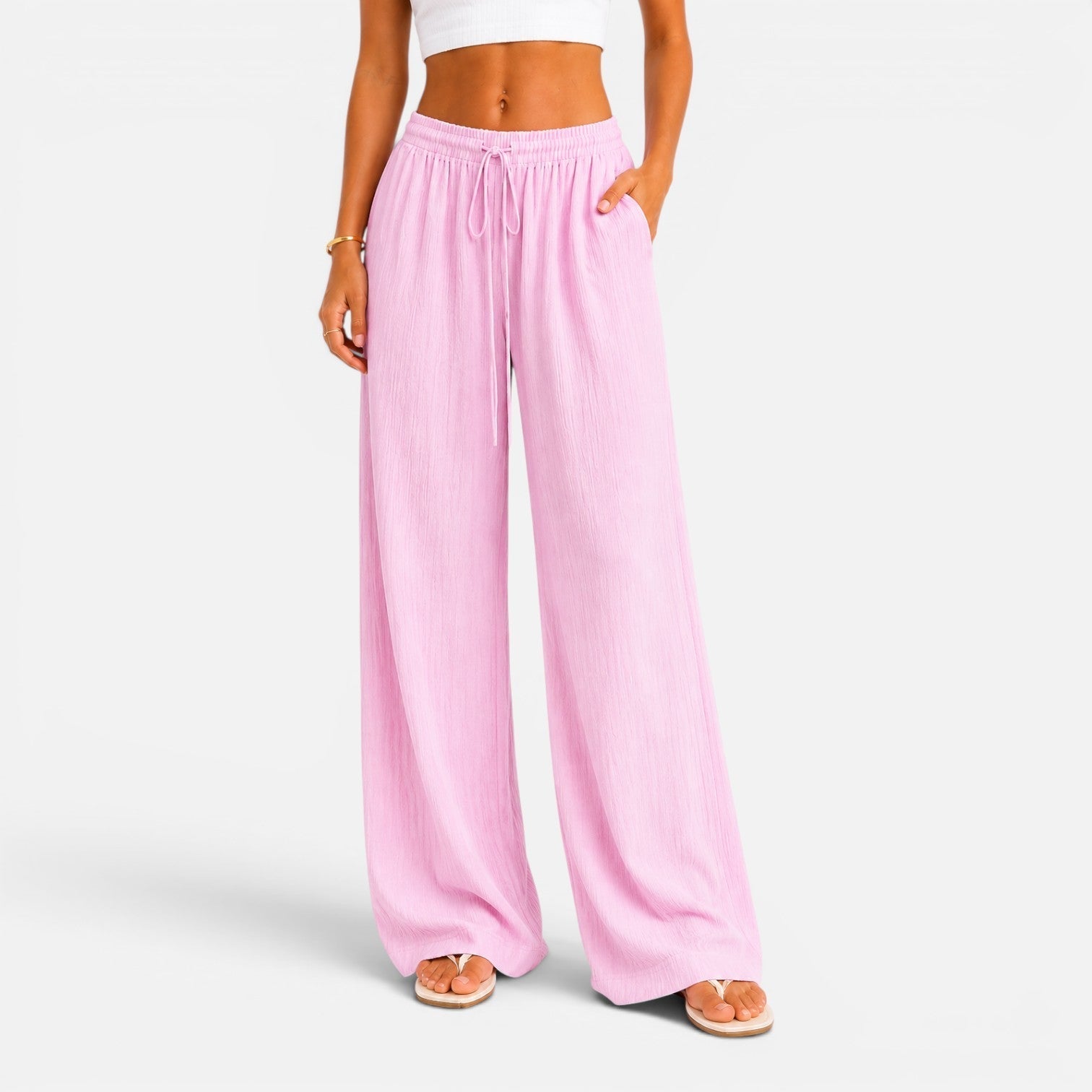 Wide-Leg Trousers for Women with Elastic Waist Comfort Fit Casual