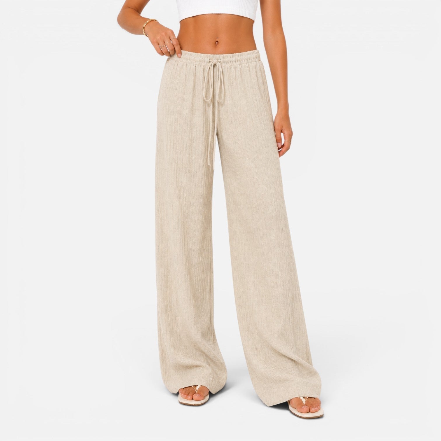 Wide-Leg Trousers for Women with Elastic Waist Comfort Fit Casual