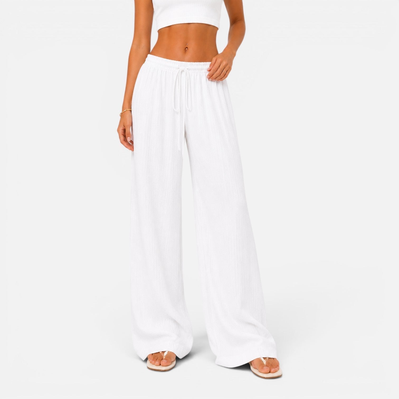 Wide-Leg Trousers for Women with Elastic Waist Comfort Fit Casual