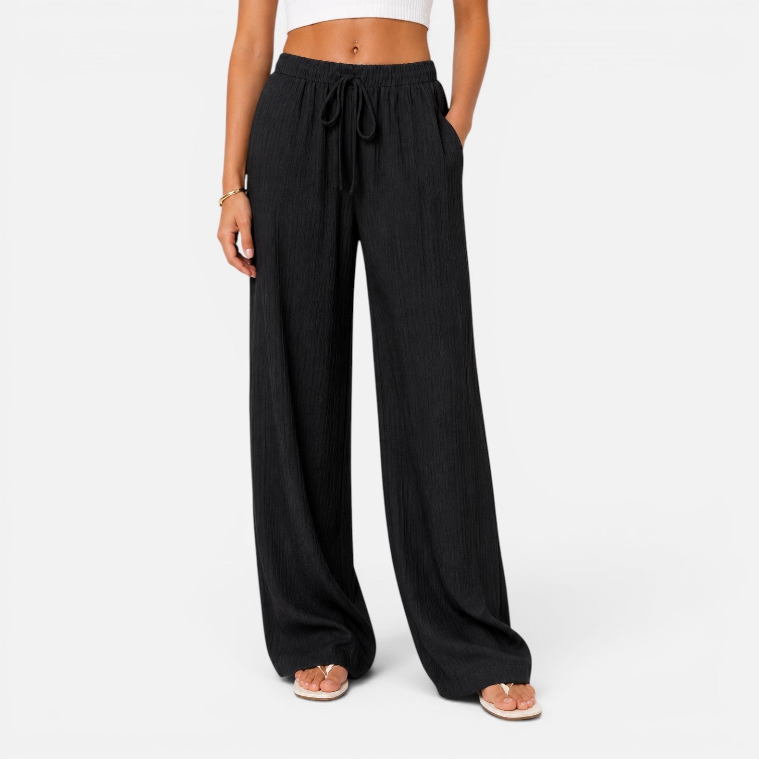 Wide-Leg Trousers for Women with Elastic Waist Comfort Fit Casual