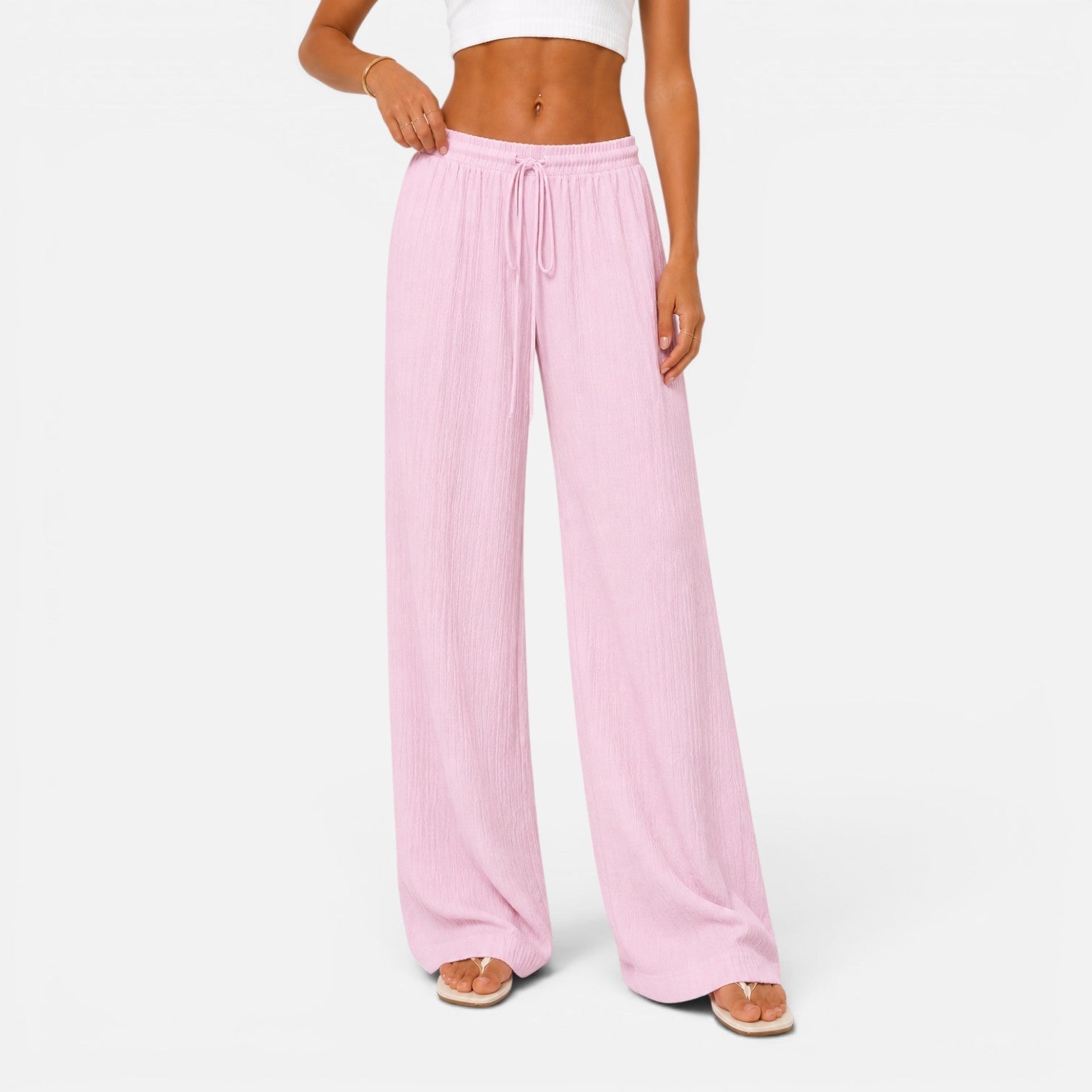 Wide-Leg Trousers for Women with Elastic Waist Comfort Fit Casual
