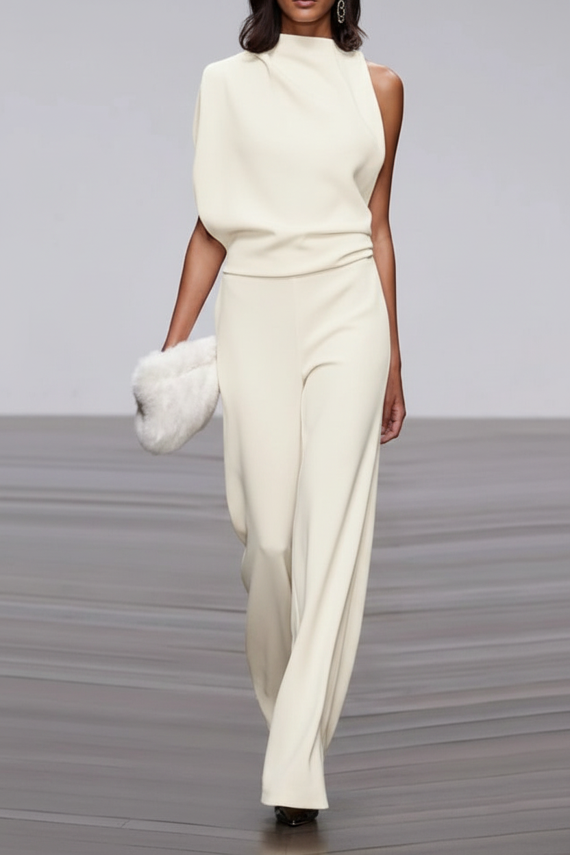 Two-Piece Set with Sleeveless Top and Wide Trousers for Women