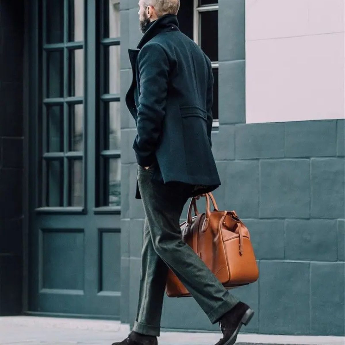 Men's Double-Breasted Wool Coat with Notched Lapel