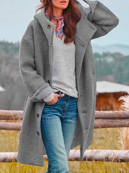 Women's Wool Long Coat with Stand-Up Collar