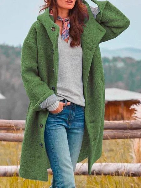 Women's Wool Long Coat with Stand-Up Collar