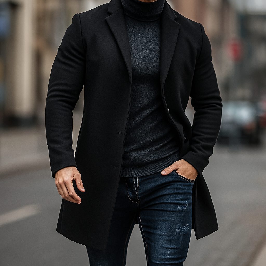 Men's Long Sleeve Wool Trench Coat
