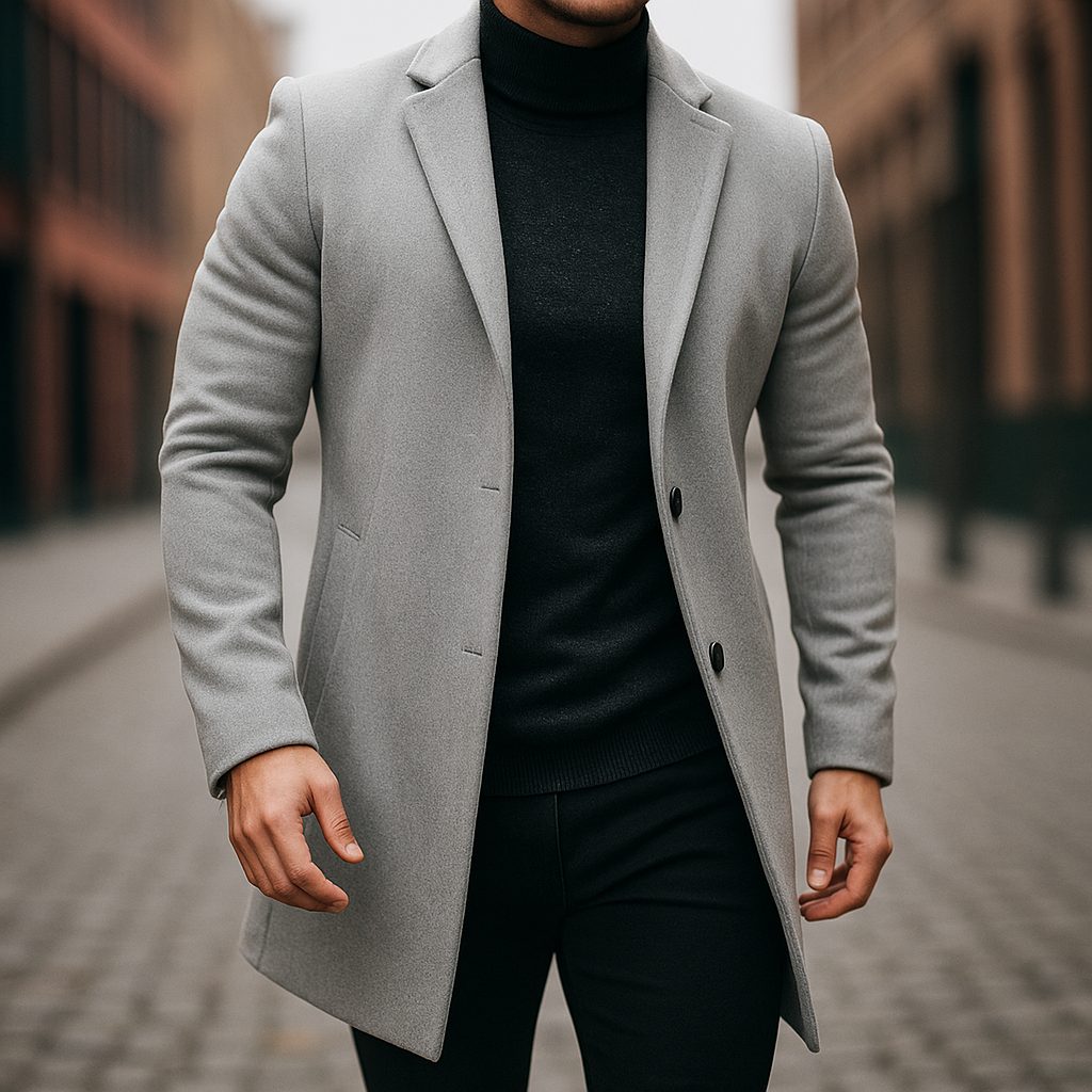 Men's Long Sleeve Wool Trench Coat