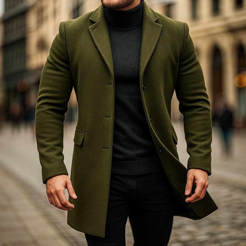 Men's Long Sleeve Wool Trench Coat