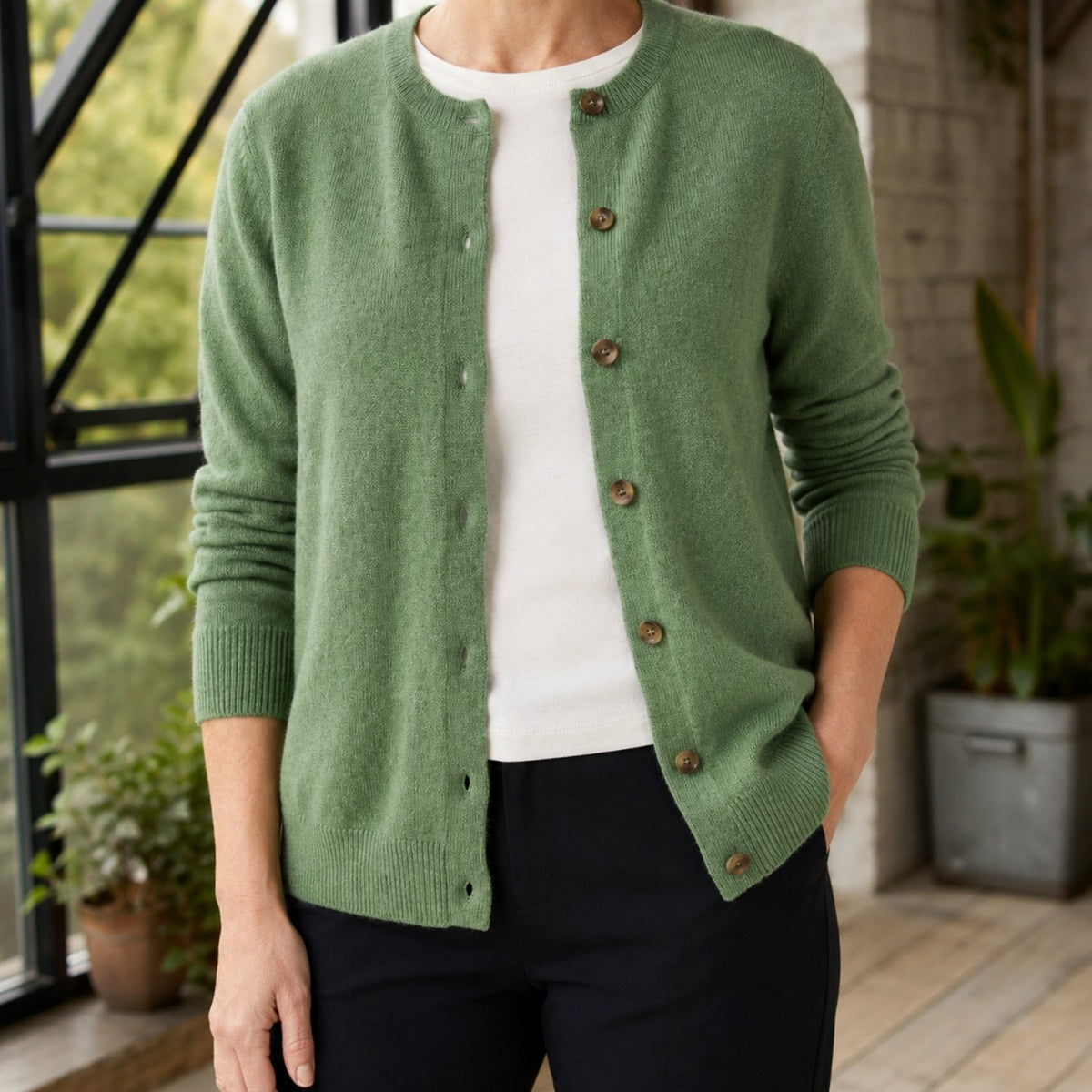 Women's Button-Up Knit Crew Neck Cardigan