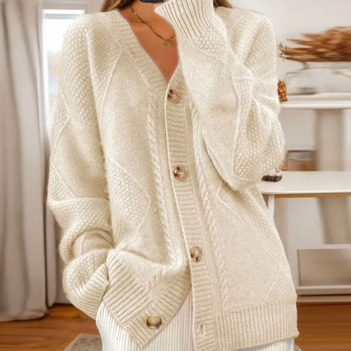 Layla | Women's Long Sleeve Cable Knit Cardigan with Button Front