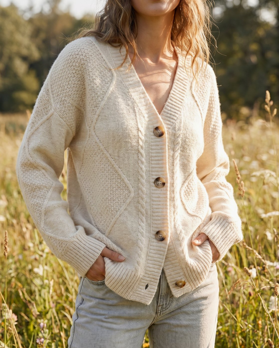 Layla | Women's Long Sleeve Cable Knit Cardigan with Button Front