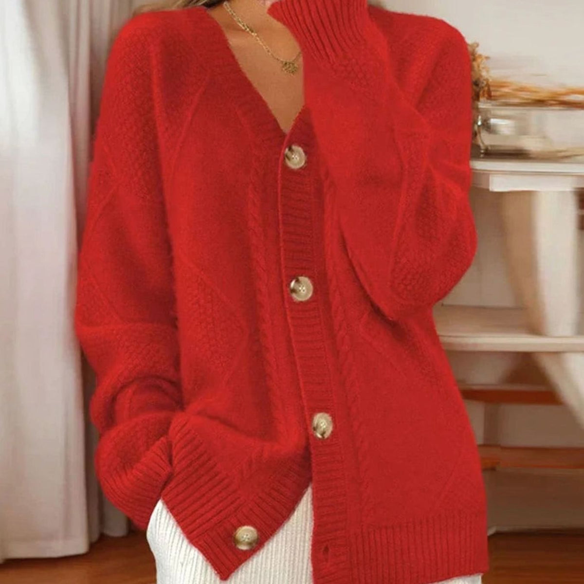 Layla | Women's Long Sleeve Cable Knit Cardigan with Button Front