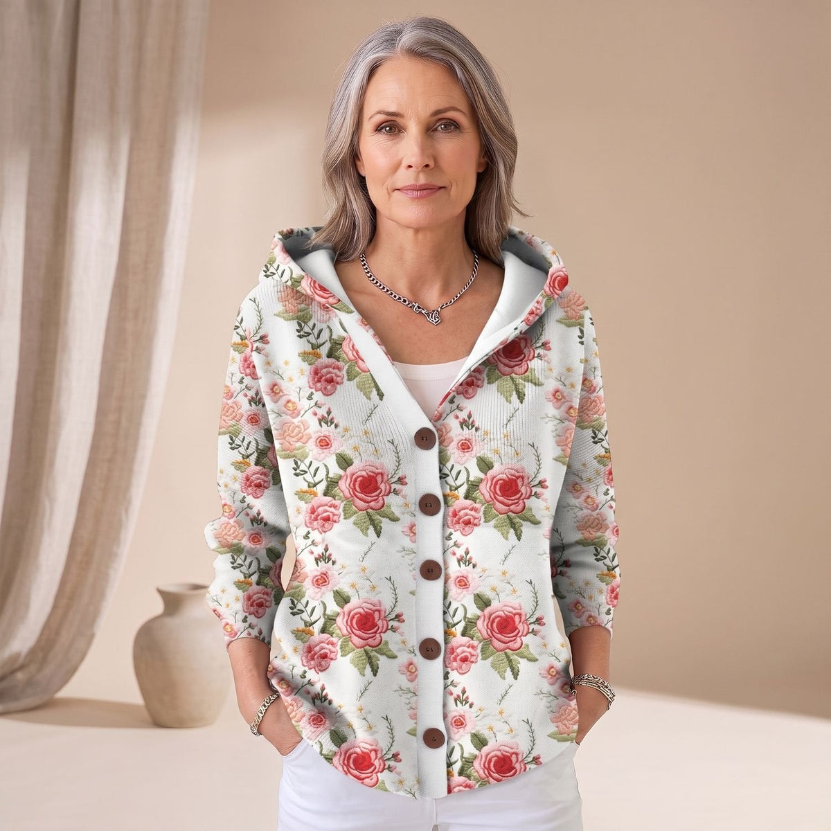 Luna | Women's Colorblock Hooded Cardigan with Button Front