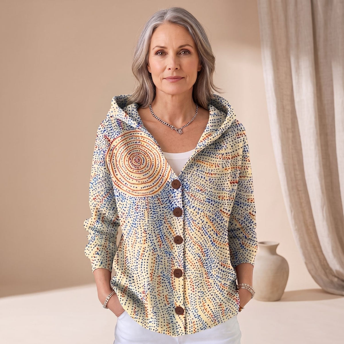 Luna | Women's Colorblock Hooded Cardigan with Button Front