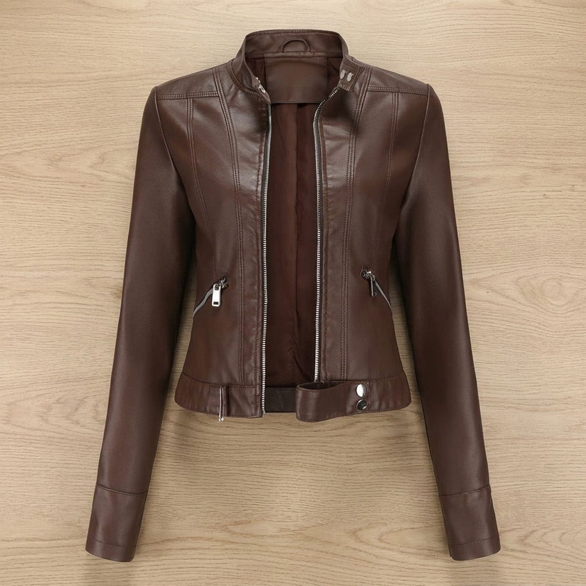 Harper | Women's Cropped Faux Leather Moto Jacket with Stand Collar