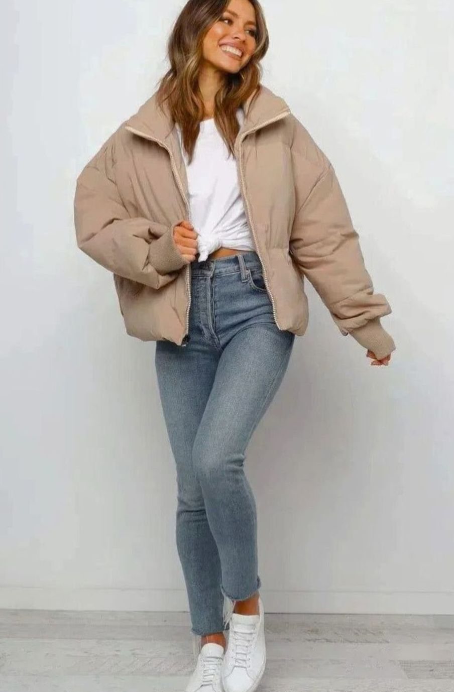 Grace | Women's Quilted Cropped Puffer Jacket with Zip-Up and Stand Collar