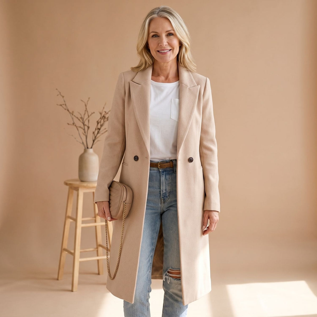 Victoria | Women's Longline Double-Breasted Wool Blend Coat