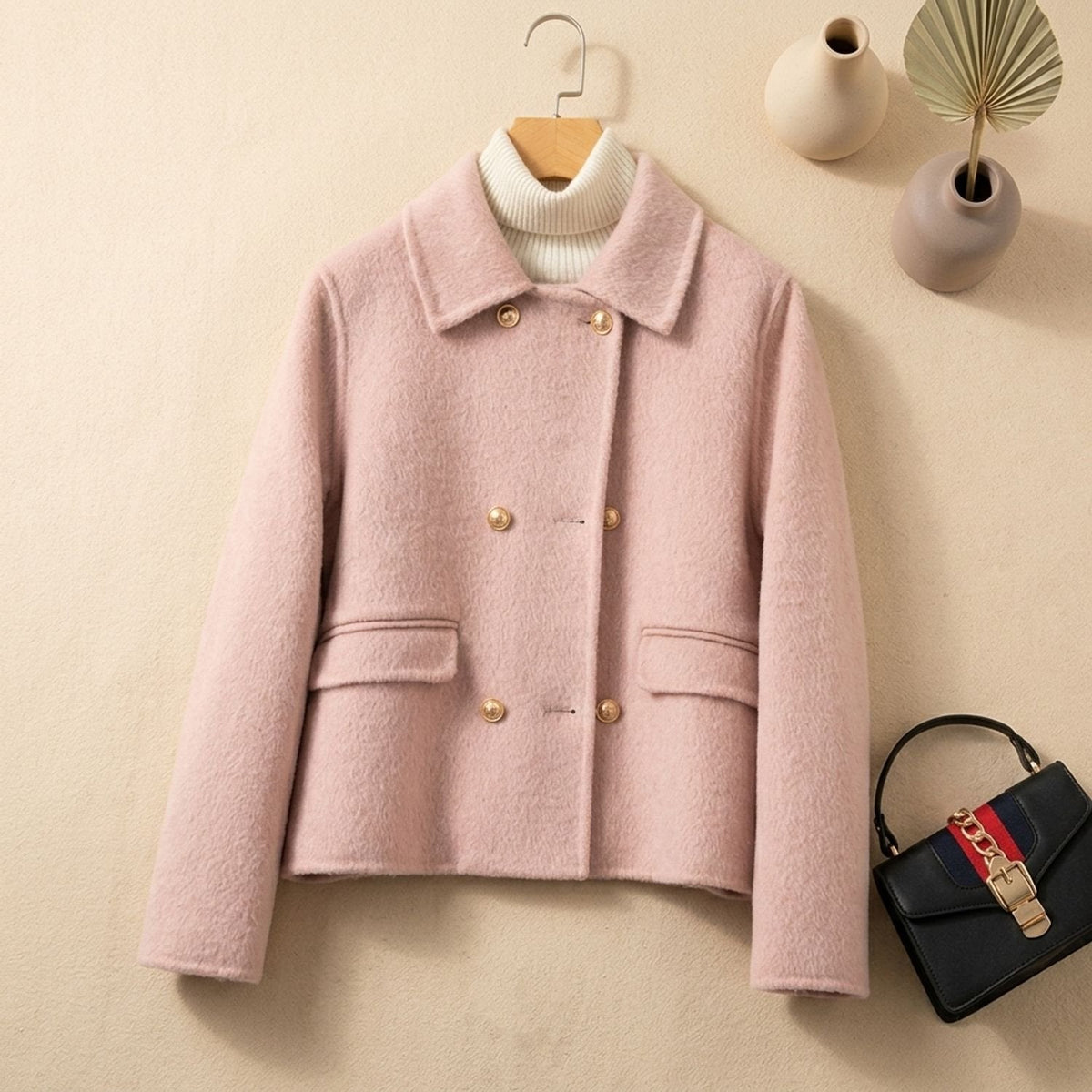 Eleanor | Women's Chic Cropped Wool Coat with Double-Breasted Design and Gold Buttons