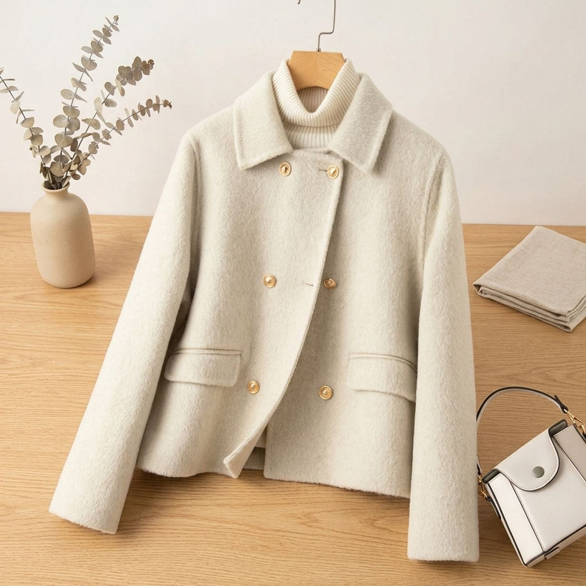 Eleanor | Women's Chic Cropped Wool Coat with Double-Breasted Design and Gold Buttons