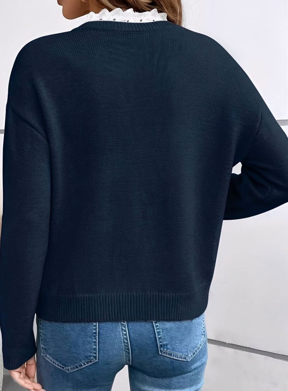 Harper | Women's Chic V-Neck Knit Sweater with Elegant Lace Trim