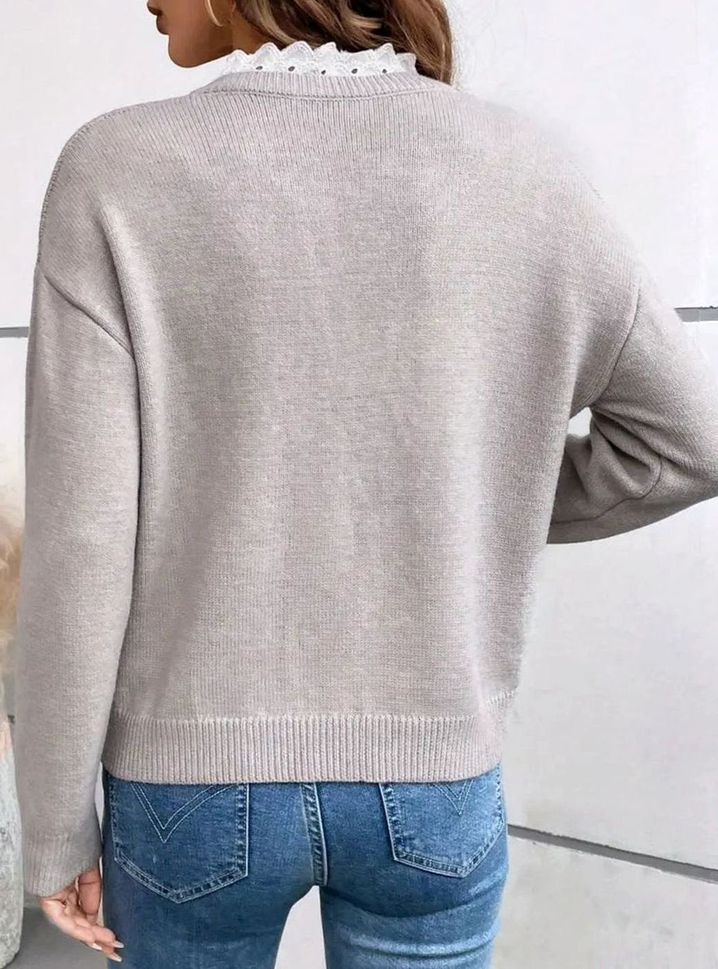 Harper | Women's Chic V-Neck Knit Sweater with Elegant Lace Trim