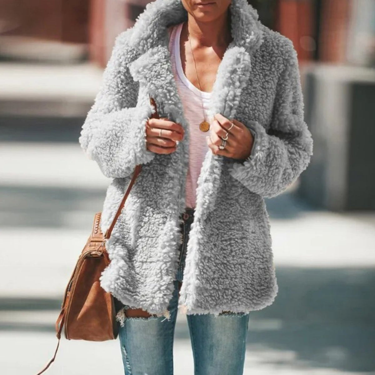 Aria | Women's Fluffy Teddy Faux Fur Open-Front Jacket