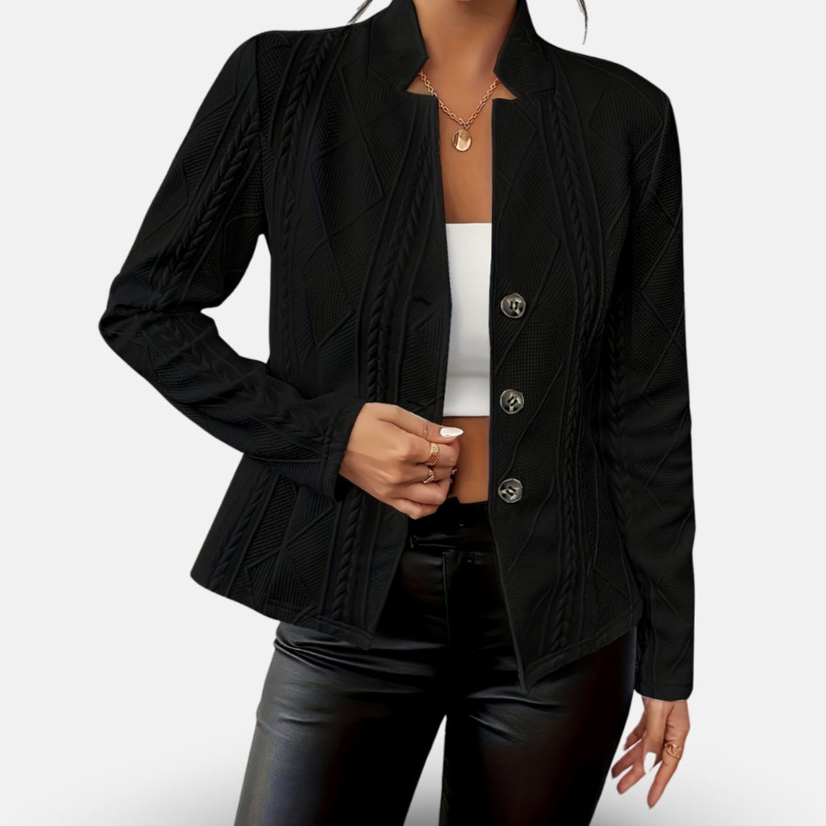 Madison | Women's Tailored Cable-Knit Geometric Blazer with Button Front