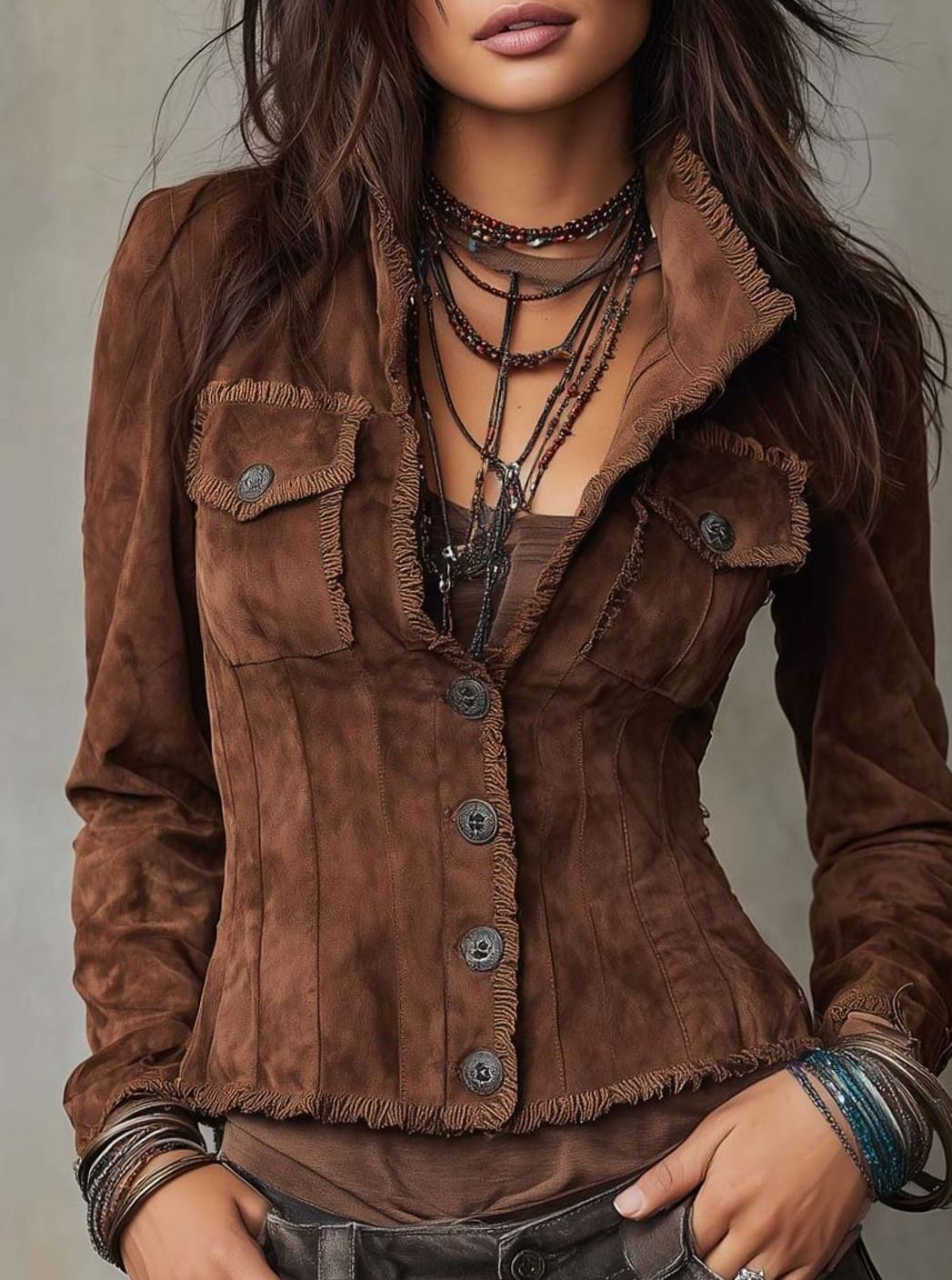 Aria | Women's Tailored Suede-Style Raw-Edge Button-Up Jacket