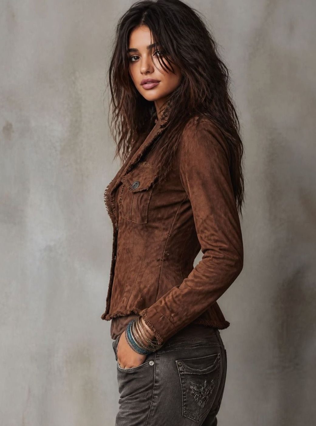 Aria | Women's Tailored Suede-Style Raw-Edge Button-Up Jacket