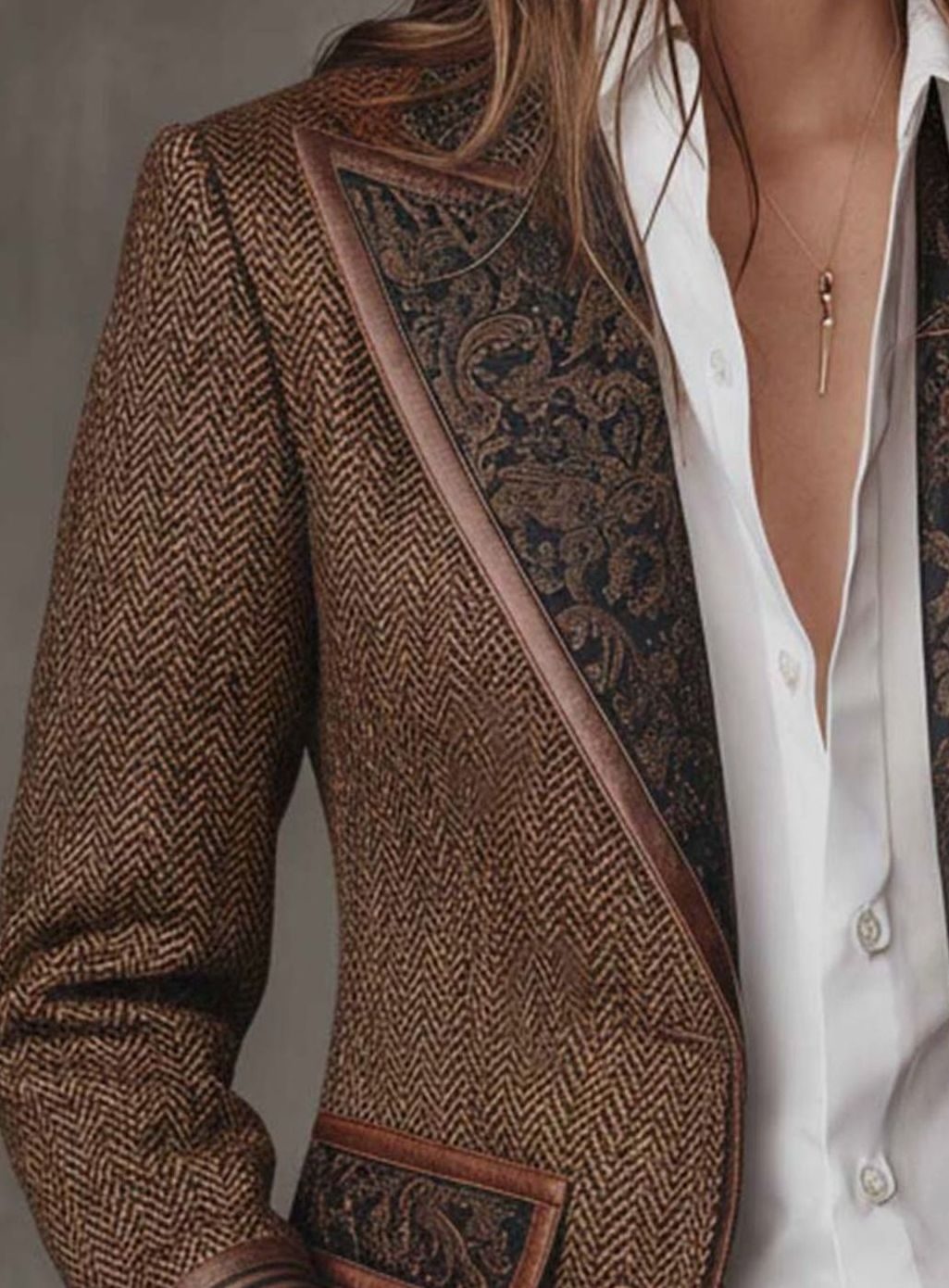 Mia | Women's Structured Blazer with Herringbone Print Panels
