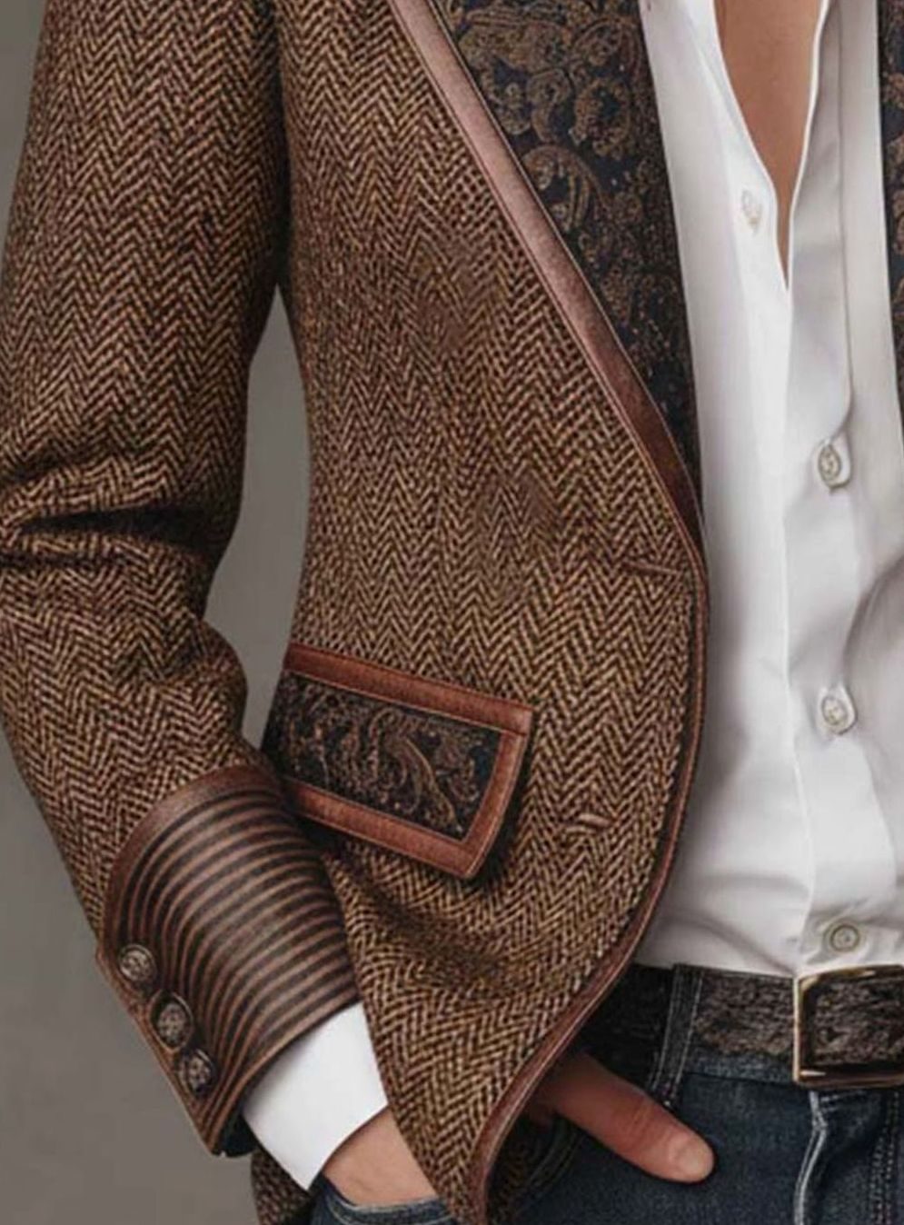 Mia | Women's Structured Blazer with Herringbone Print Panels