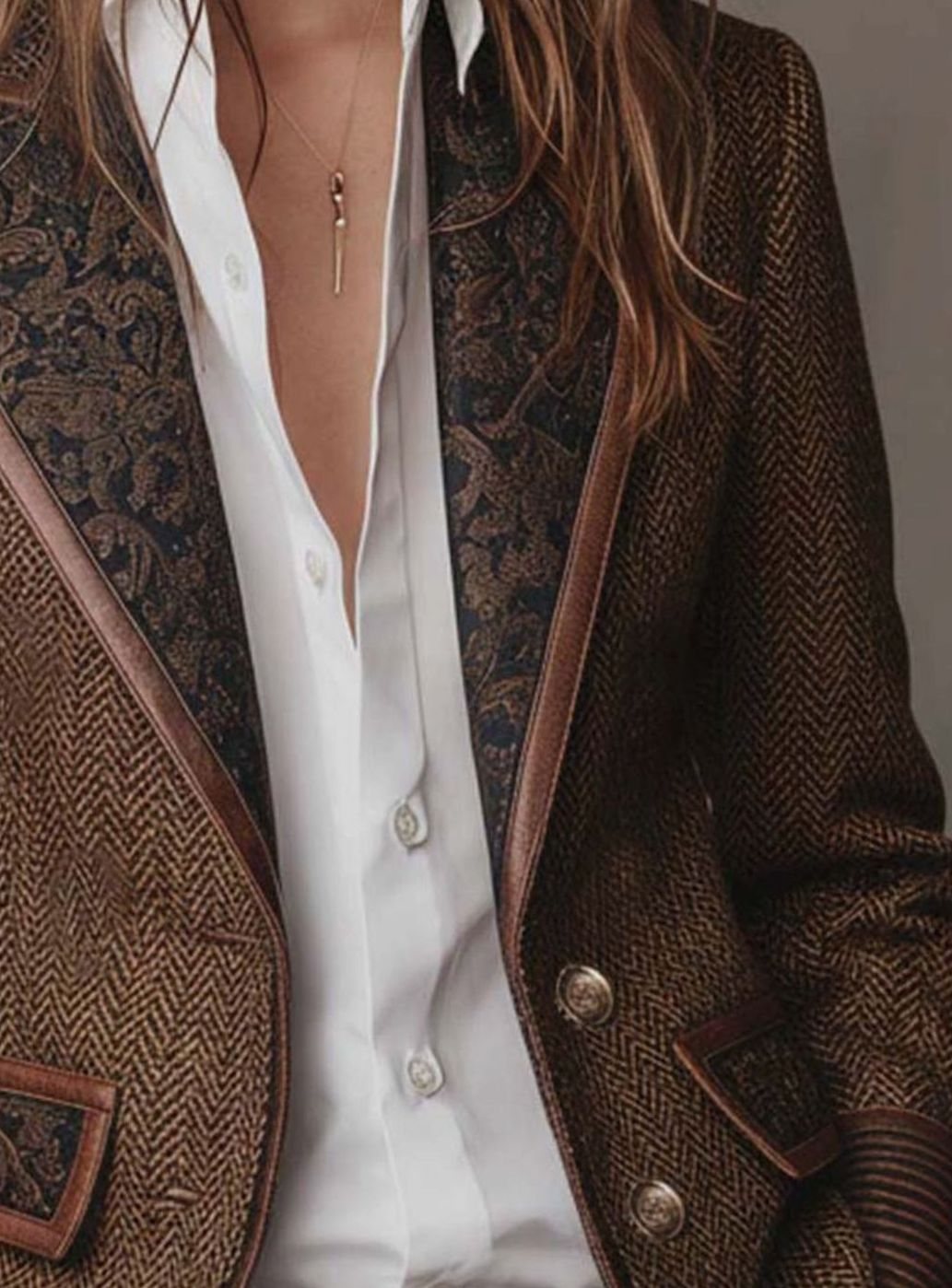 Mia | Women's Structured Blazer with Herringbone Print Panels