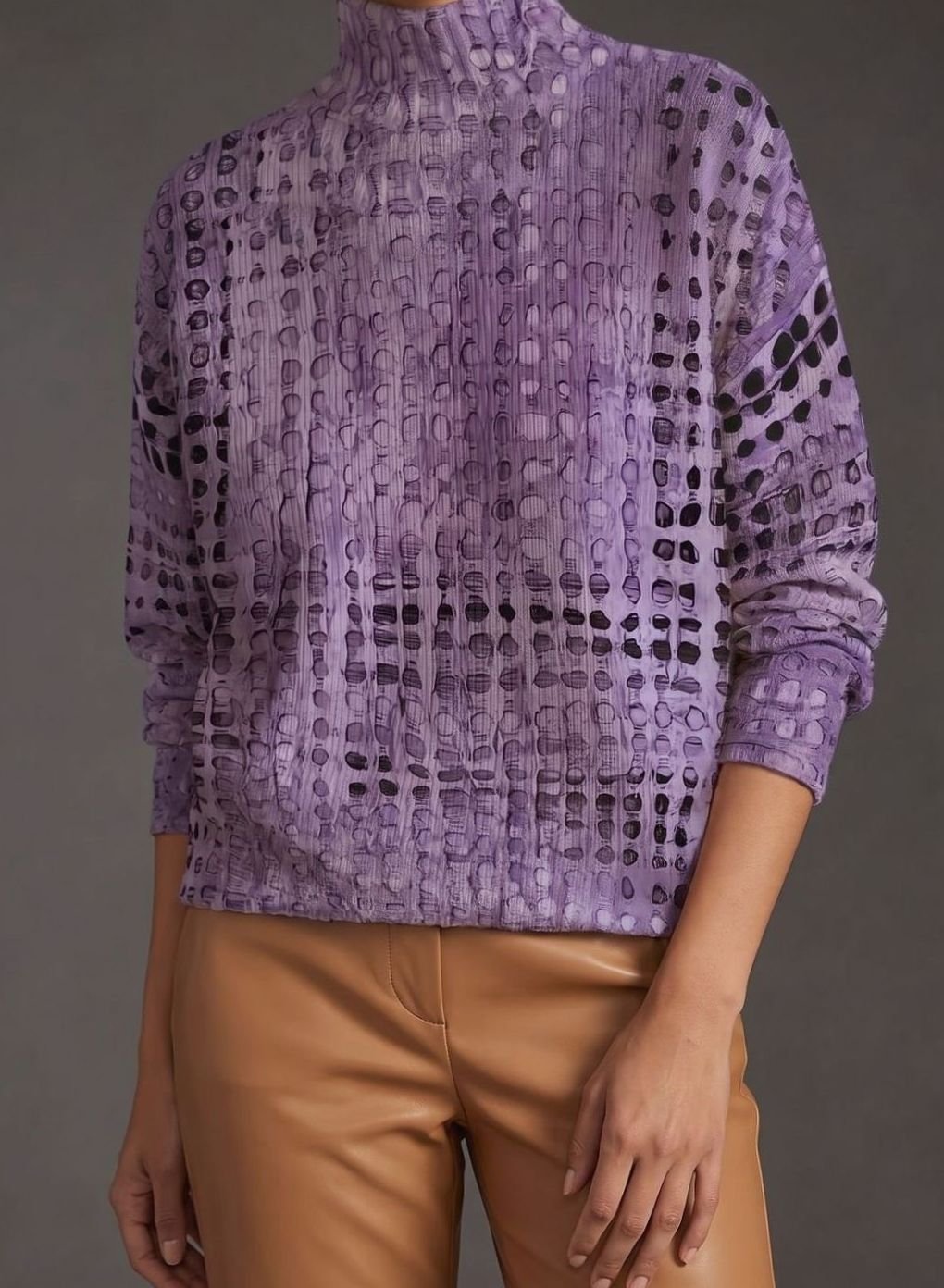 Emma | Women's Long-Sleeve Turtleneck Sweater with Mock Neck and Lattice Knit Design