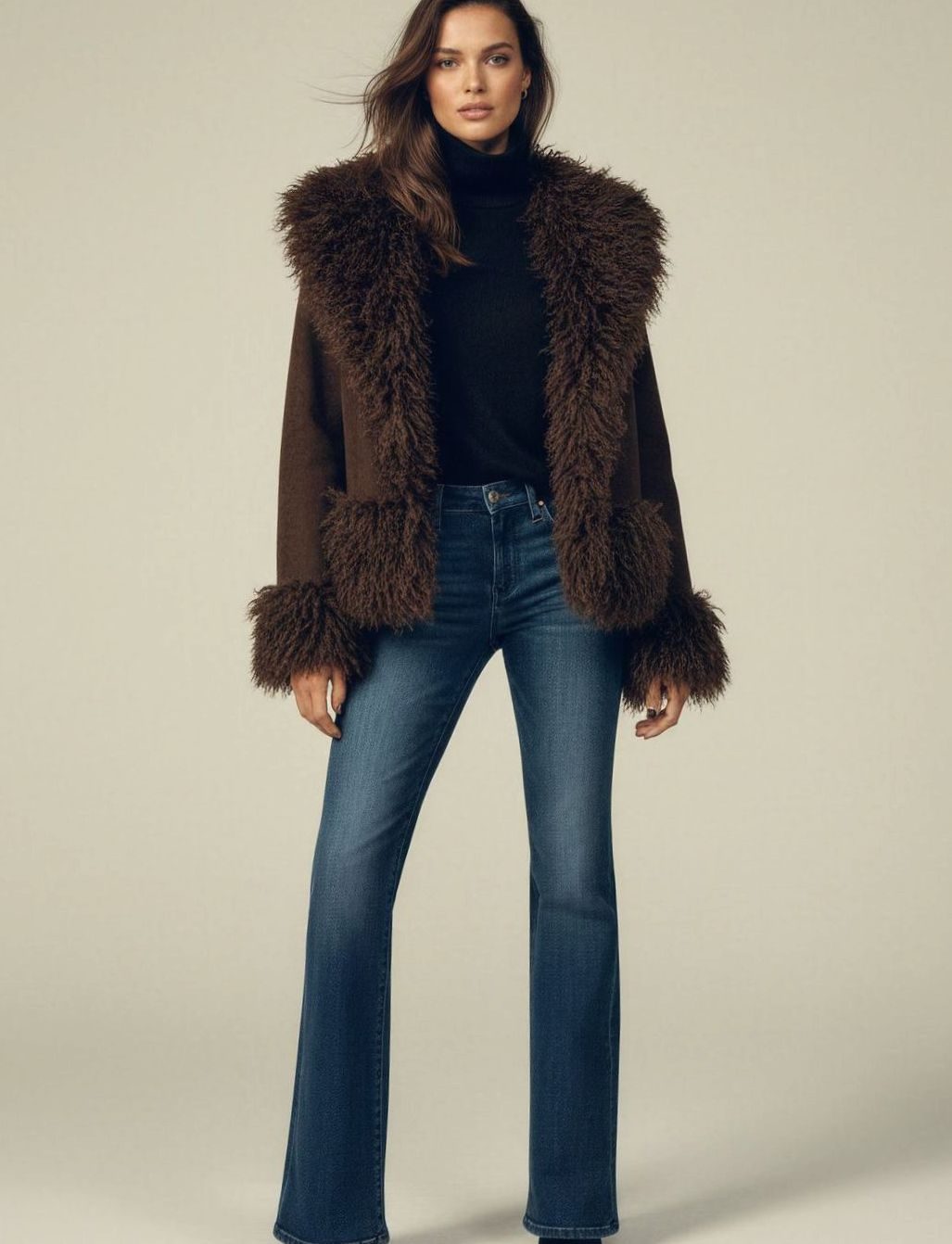 Aria | Women's Shaggy Trim Faux Fur Open-Front Winter Coat