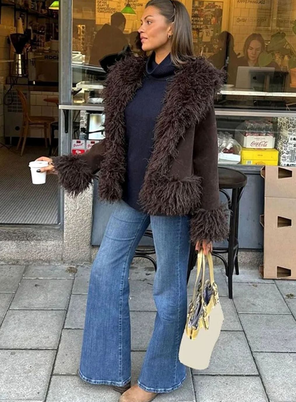 Aria | Women's Shaggy Trim Faux Fur Open-Front Winter Coat