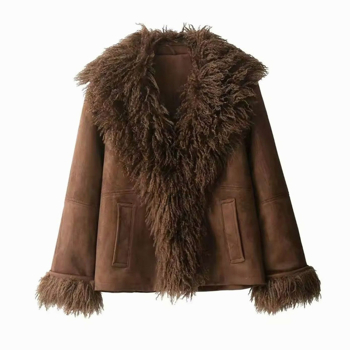 Aria | Women's Shaggy Trim Faux Fur Open-Front Winter Coat