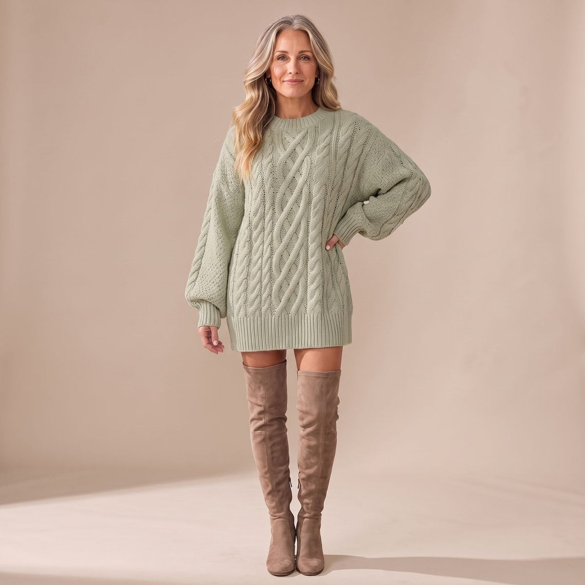 Isabella | Long Sleeve Women's Oversized Cable Knit Sweater Dress