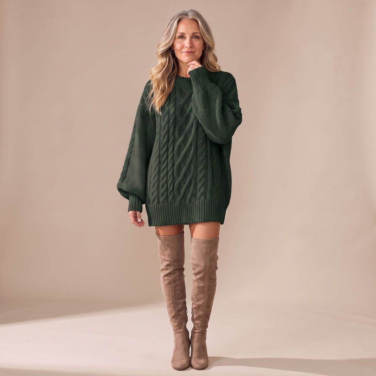 Isabella | Long Sleeve Women's Oversized Cable Knit Sweater Dress