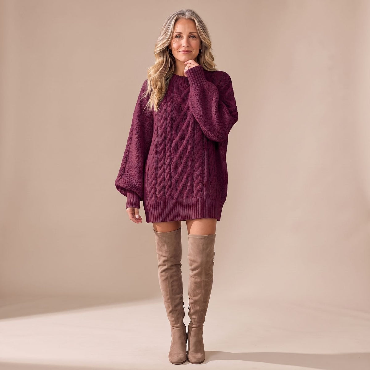 Isabella | Long Sleeve Women's Oversized Cable Knit Sweater Dress