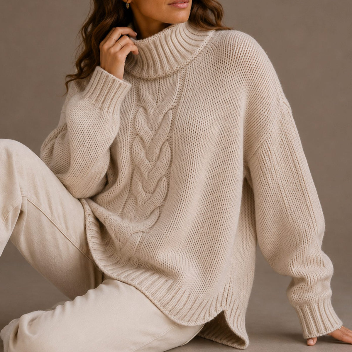 Victoria | Women's Chunky Cable Knit Turtleneck Sweater