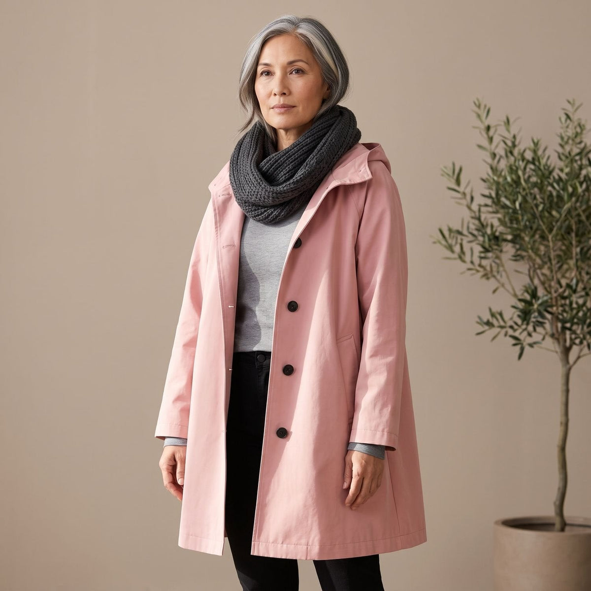 Mia | Women's A-Line Long Trench Coat with Oversized Hood