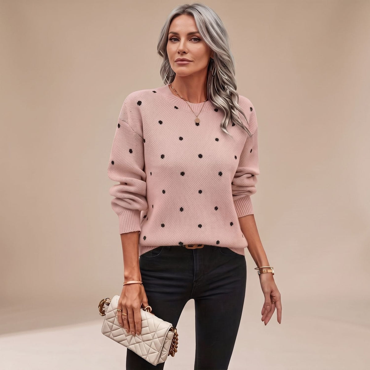 Harper | Women's Relaxed Crewneck Polka Dot Knit Sweater