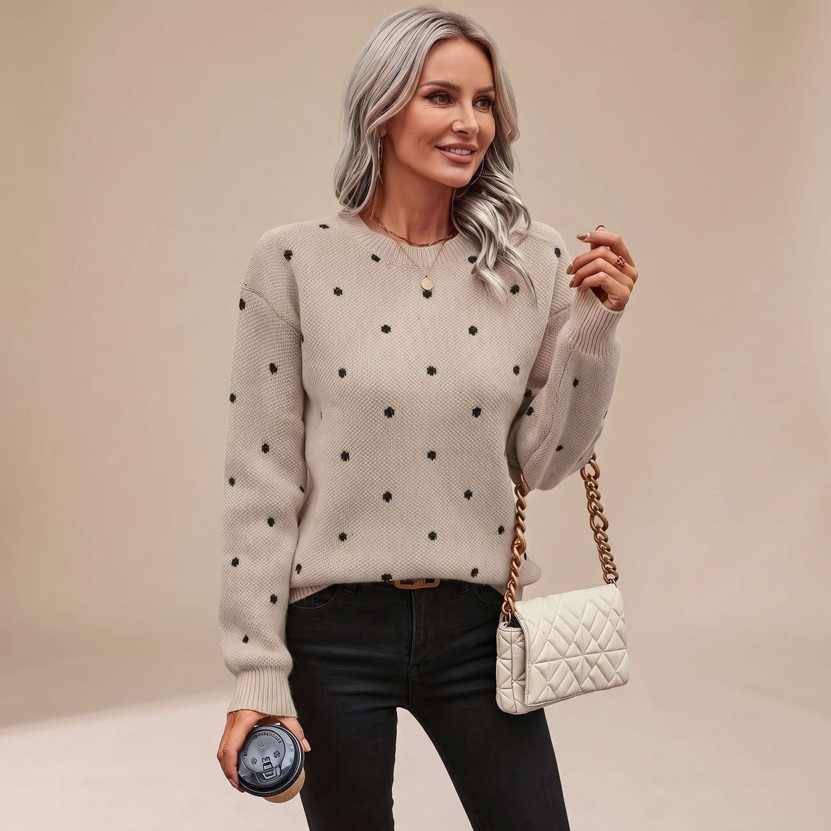 Harper | Women's Relaxed Crewneck Polka Dot Knit Sweater