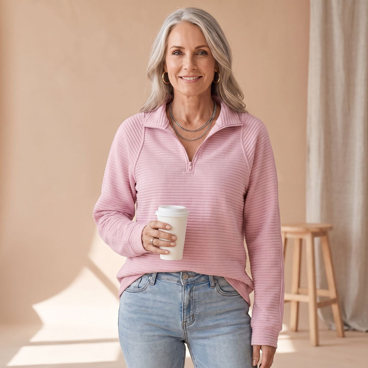 Victoria | Women's Relaxed-Fit Ribbed Quarter-Zip Pullover Sweater
