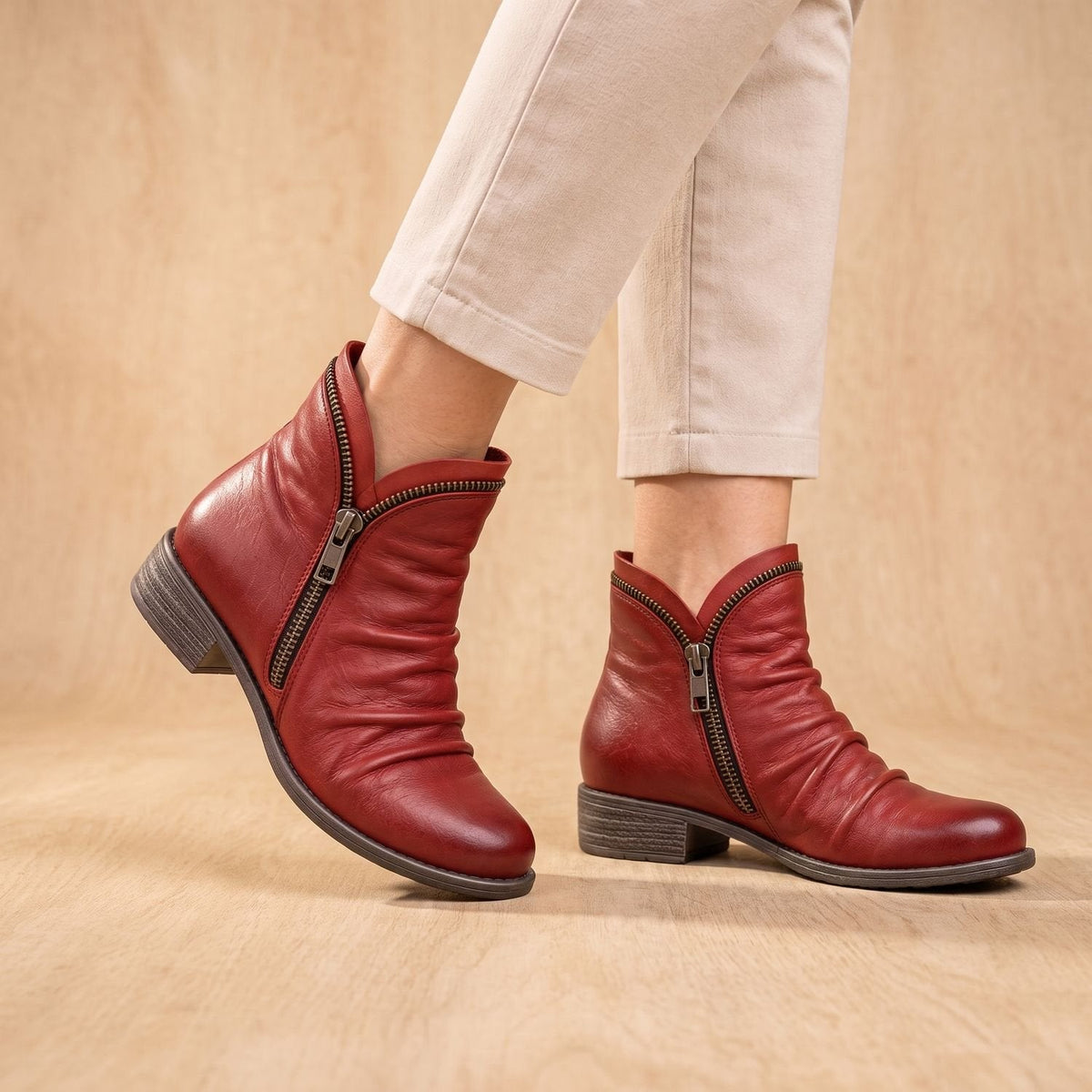 Sophia | Women's Flat Ankle Boots with Ruched Side Zipper