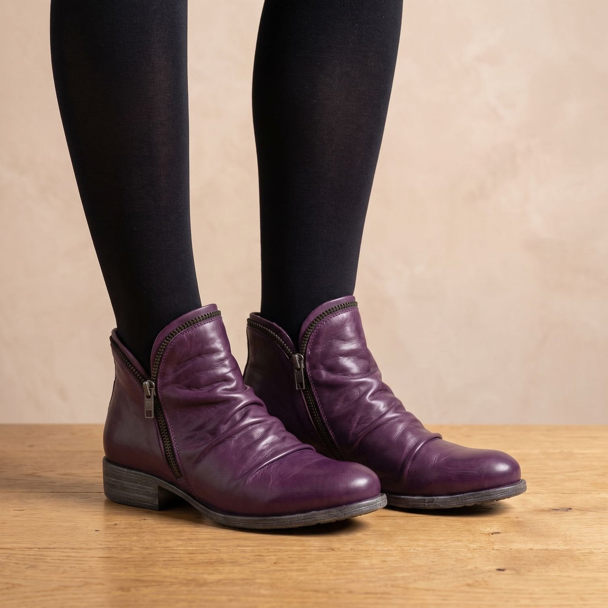 Sophia | Women's Flat Ankle Boots with Ruched Side Zipper