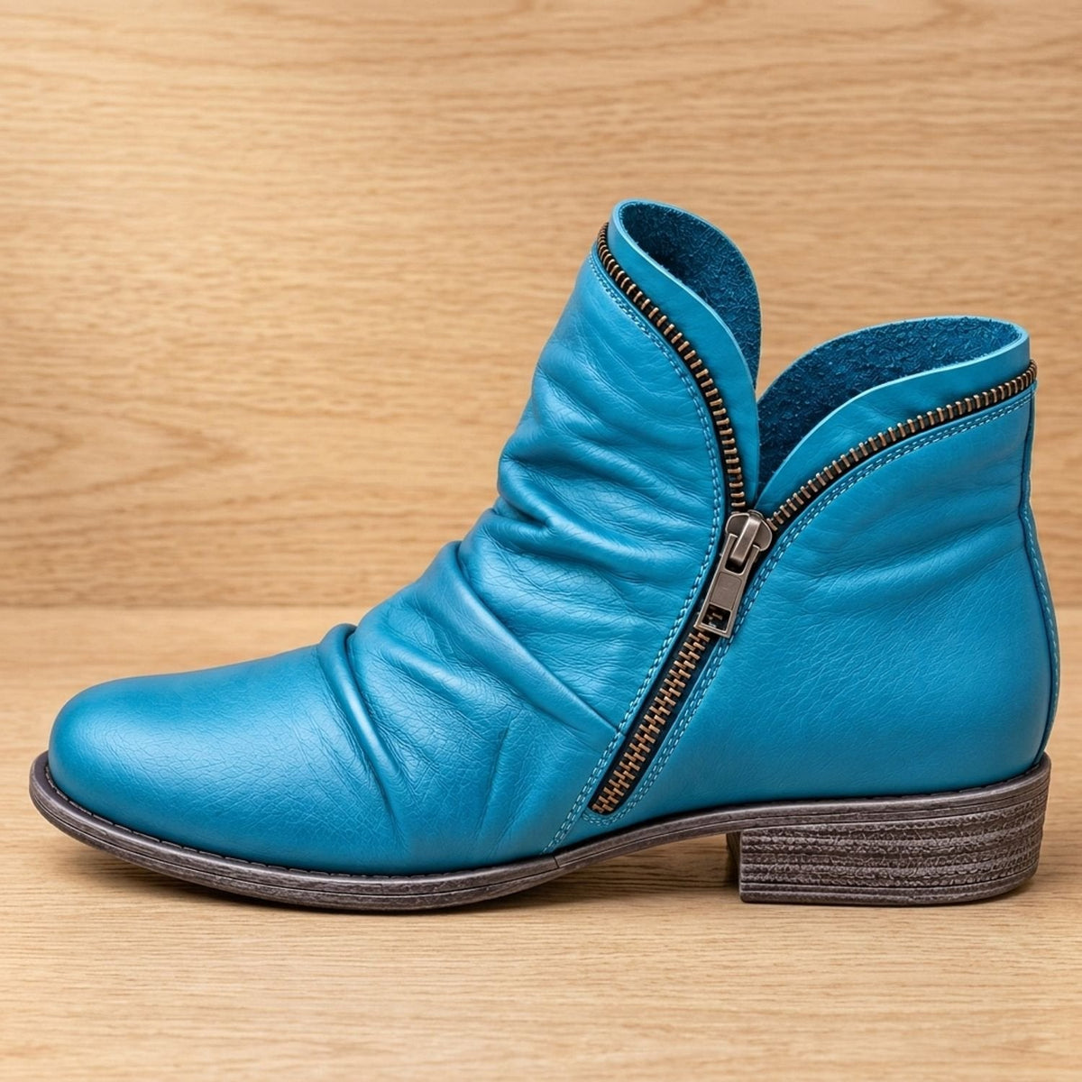 Sophia | Women's Flat Ankle Boots with Ruched Side Zipper
